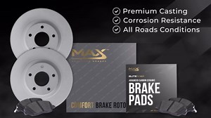 Max Advanced Brakes Front Brake Kit Compatible With 2017-2019 Infiniti QX30 Compatible With Mercedes-Benz B250 CLA250 Replacement Geomet Coated OE Disc Brake Rotors and Ceramic Brake Pads