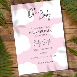Oh Baby Invitation Template for Baby Shower Pink Cloud Theme INSTANT DOWNLOAD - Etsy UK