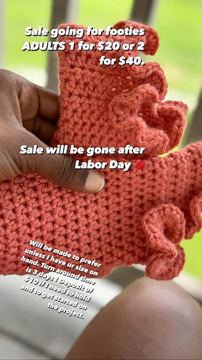 Sale going for crochet footies Adults 1 for $20 2 for $40 Sale will be until after LABOR DAY! Turn around time will be 3 days. It will be a $10 Deposit to start project or to hold anything. Footies will be made to order unless I have your size on hand. I really appreciate the support guys 💋 | Sakaiya Cuffie