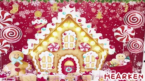7x5ft Christmas Gingerbread House Backdrop Merry Xmas Red Candy House Cookie Snowflake Background for Kids Home Party Santa Baby Shower Photo Props