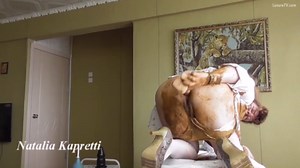 Girl bends over and let poop squirt out of her ass during dildo play