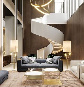 [Hot Item] Modern Commerical Indoor Steel Curved Stairs Circle White Powder Coated Staircase Spiral Wood Stairs