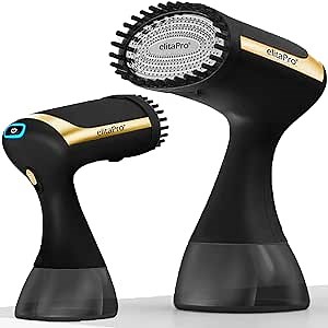 Steamer For Clothes, Handheld Garment Steamer, Vertical and horizontal ironing, Clothing Steam Iron, Dry Steam, Fabric Brush included (Black/Gold)