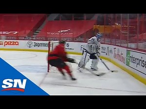 Senators' Connor Brown Takes Advantage Of Maple Leafs' Jack Campbell Misplaying Puck