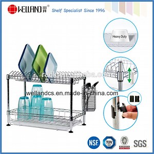 [Hot Item] Rectangle 2 Tiers Competitive Chrome Metal Dish Rack with Knife Holder