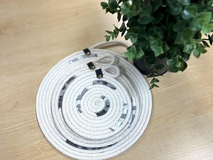Hand Woven Rope Trivet Set: Black Plaid Cotton, Natural Coasters - Etsy Canada