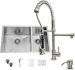 VIGO 29 inch Undermount 70/30 Double Bowl 16 Gauge Stainless Steel Kitchen Sink with Zurich Stainless Steel Faucet, Two Grids, Two Strainers and Soap Dispenser