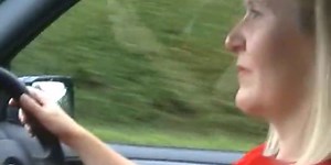 Wife Driving Car Flashes Her Stockings