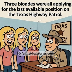 Three blondes were all applying for the last available position on the Texas Highway Patrol. The detective conducting the interview looked at the three of them and said, “So y’all want to be cops, huh?” The blondes all nodded. The detective got up, opened a file drawer and pulled out a folder. Sitting back down, he opened it and pulled out a picture, and said, “To be a detective, you have to be able to detect. You must be able to notice things such as distinguishing features and oddities, such a