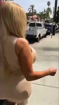 Big boobs women walking