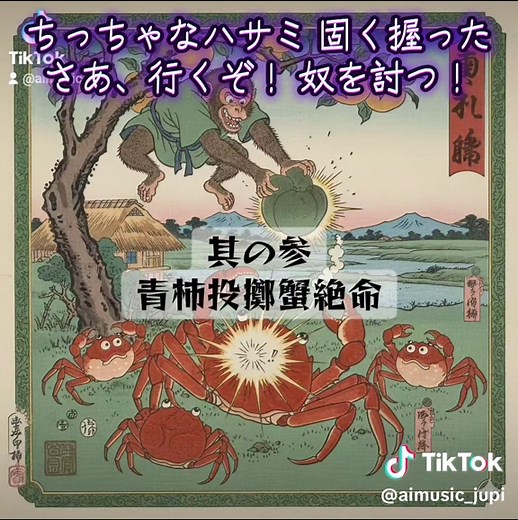 【カニ連合軍弔い合戦（フルバージョン）】 スマホが不調なのか動画作成が困難なため以前の動画を使いました。さるかに合戦モチーフの和ロック的なジャンルです。元気な曲が好きなんです。 #aimusic #ai音楽 #BGM #さるかに合戦