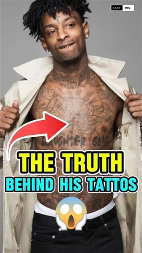 "Top 3 21 Savage Tattoos That Reveal His Emotional Life Story – #1 Will Break Your Heart!"😱#shorts