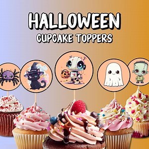 Halloween Cupcake Toppers | Printable Cupcake Toppers to Color & Decorate | Kawaii Party Decorations - Etsy Canada