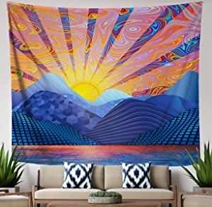 Lucid Eye Studios Psychedelic Sunrise Tapestry- Premium Trippy Art Wall Tapestry- Blue Sky Wall Hanging- Sun Tapestry- Colorful Dorm Decor 58 x 51 inches