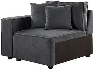 Benjara Modular Left Facing Chair with Loose Back Pillow, Gray