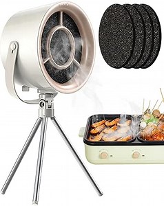 Portable Range Hood for Cooking, Kitchen Exhaust Fan with Changeable Filter, Hanging Mini Desktop Range Hood with 3 Speeds Adjustment for Kitchen, Hot, PotIndoor BBQ (White)