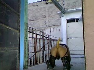 Menando la colita en el patio