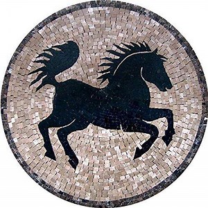 Medallion Mosaic Art - Black Horse | Mosaic Designs | Mosaic Artwork | Mosaic Wall Art Floor Inlay by Mozaico | Handmade Mosaics | 24" x 24"
