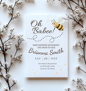 Oh Babee Baby Shower Invitation, Baby Shower Invites Digital, Neutral Baby Shower, Editable Template, Canva Templates - Etsy Australia