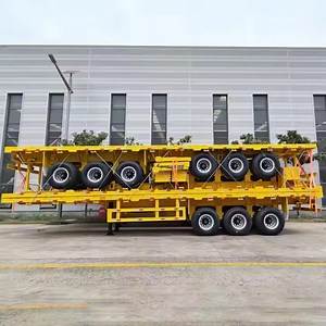 [Hot Item] Heavy Duty 45 Ton 3 Axle Flatbed Semi Trailer for Container Handling Flatbed Container Semi Trailer for Sale