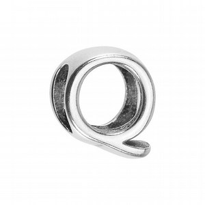 Regaliz Alphabet Slider Bead, for Oval Leather Cord 'Q', Silver Plated (1 Piece)