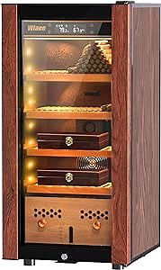 WIAEE Electric Humidor, Cigar Cooler Humidor with 3 in 1 Humidity Cool Heat Temperature control, 800 Capacity Refrigerator Stainless Steel Trim Finish Cabinet, with LED Lighting and Digital Hygrometer