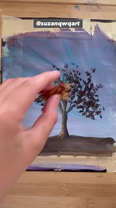 Red maple tree with acrylic paint. I’m using a natural sponge to create the highlights on the tree. #art #painting #howtoart #easyart | Suzanqwqart