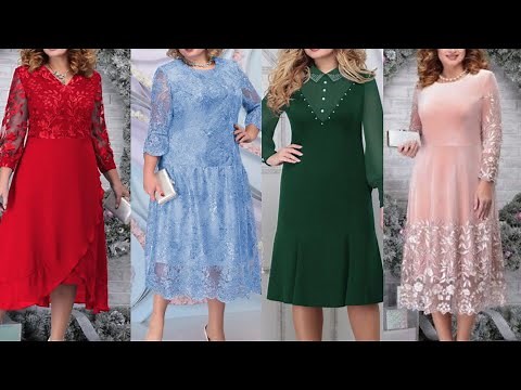 Most glamorous and beautiful plus size women party wear plain georgette skater dress with lace patch