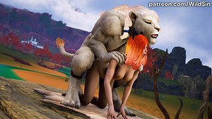White Lion Furry fuck with cute Neko Girl