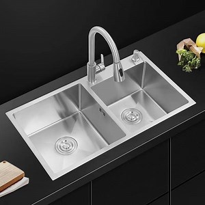 [Hot Item] High Quality Thickened Stainless Steel Kitchen Sink with Double Bowl Silvery Stainless Steel Kitchen Workstations Sink