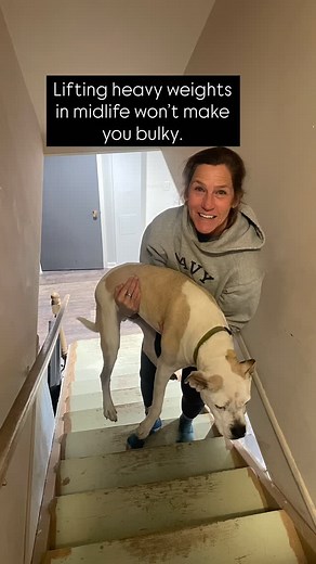 Tanner, my loyal dog, tore his ACL over the weekend. He got sideswiped while playing with his brother and sister. The vet confirmed, it’s his knee. At age 12 , surgery isn’t an option in my mind. So we are gonna carry him up and down the steps! You seriously never know what life is going to throw at you. Having midlife muscle gives me the confidence (and balance!) to go up and down the stairs with an awkward 50-pound dog. Tell me something you do (or want to do) with your muscles? Need resources