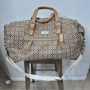 COACH TRANSLANTIC SIGNATURE VOYAGER F77115 XL WEEKENDER CARRY ON DUFFLE BAG TAN