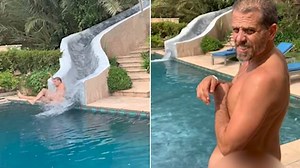 Hunter Biden goes down slide naked during pool party with woman
