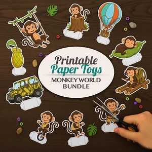 Printable Monkey Safari Paper Toy Bundle - 3D Backdrops & Storage - Etsy Canada