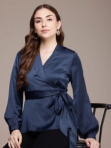 Buy French Connection V Neck Satin Finish Wrap Top -  - Apparel for Women