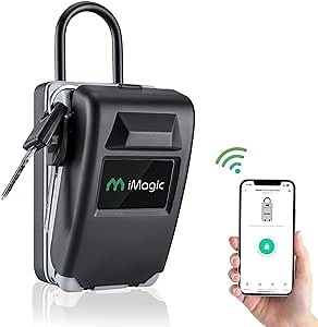 iMagic Bluetooth Key Lock Box Wall Mounted, Safe Key Holder with Combination Lock for Outside, Portable Smart Security Door Lockbox for House Key Storage