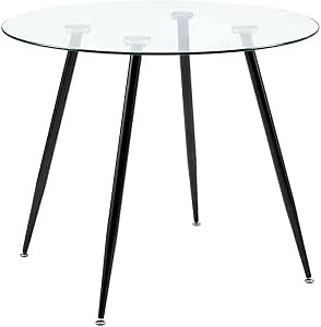 Round Glass Dining Table with Chromed Legs, 31.5 Inch Small Circle Kitchen Table Dining Room Table for Kitchen Home Office (Black)