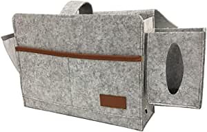Bedside Organizer, Felt Bed Storage Caddy with Tissue Box and Water Bottle Holder, for Tablet Magazine Phone Remote Holder for Home College Dorm Bed Rails, Sofa, Bunk Beds (Light Grey)