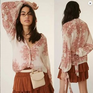 Forever That Girl x Anthropologie Femme Floral Sheer Blouse – XS – Romantic Boho