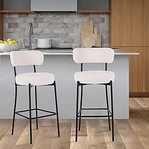 Czlolo Boucle Barstools Set of 2, 27'' Counter Height Stools for Kitchen Island, Modern Metal Bar Stools with Backs for Dining Room, Beige
