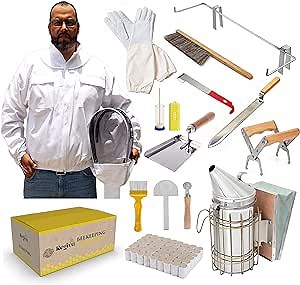 Beekeeping Supplies - Beekeeping Tools Kit - Deluxe Beekeeper Starter Kit - Beekeeping Jacket 2XL - Bee Suit Jacket - Beehive Kit - Bee Smoker Kit - Frame Holder - Hive Tools - Bee Feeder
