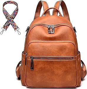 Backpack Purse for Women Convertible Fashion Travel Soft Real Leather Purse Backpack for Womens (Faux Leather Light Brown)