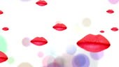 Kissing Red Lips are Floating and Coming Closer on White Background...