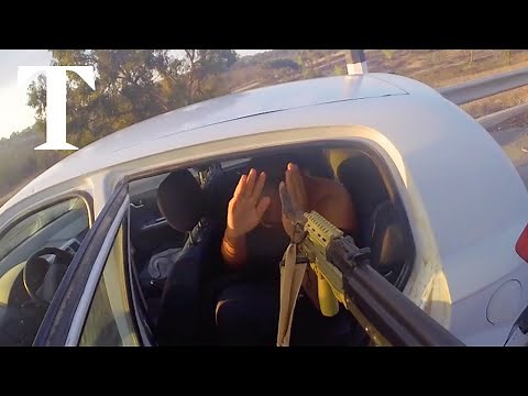 Moment Hamas militants take civilian hostage in Israel