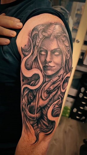 A beautiful creature lady, inked by Kimmie D. #kimmied #tattoo #tattoos #tattooideas #art #blackandgrey #ladyfacetattoo #tattoosofinstagram #artistsoninstagram #artist | Kimmie D. Art & Tattoos