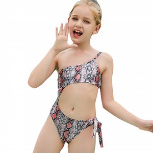 [Hot Item] Baby Girls Snake Printing One Shoulder Swimsuit Bathing Suit Swimsuit Swimwear