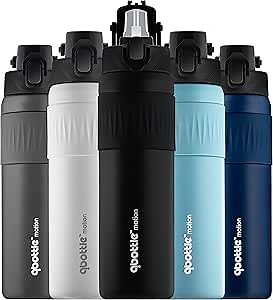 PREMIUM 24oz Double Insulated Water Bottle with Straw Lid & Carry Handle - 12/24 Hour Hot/Cold Vacuum Insulated Stainless Steel Water Bottle - BPA-Free Leakproof Metal Water Bottles - Onyx Black