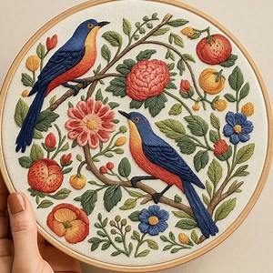 Birds & Floral Hand Embroidery Pattern: Colorful Garden Hoop Art (PDF Download - Etsy