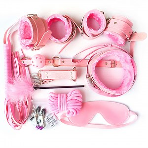 [Hot Item] 10 PCS Sm Bondage Suit Metal Leather Sm Game Play Adjustable Handcuffs Tape Whip Adult Sex