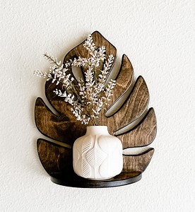 Minimalist Monstera Leaf Shelf, Plant Holder, Plant Shelf, Dark Brown, Stained Wood, Handmade Shelf, Nature, Botanical, Floral, Tropical - Etsy